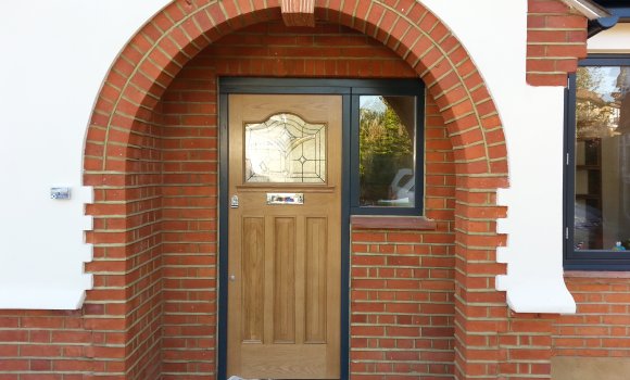 House with wooden front door