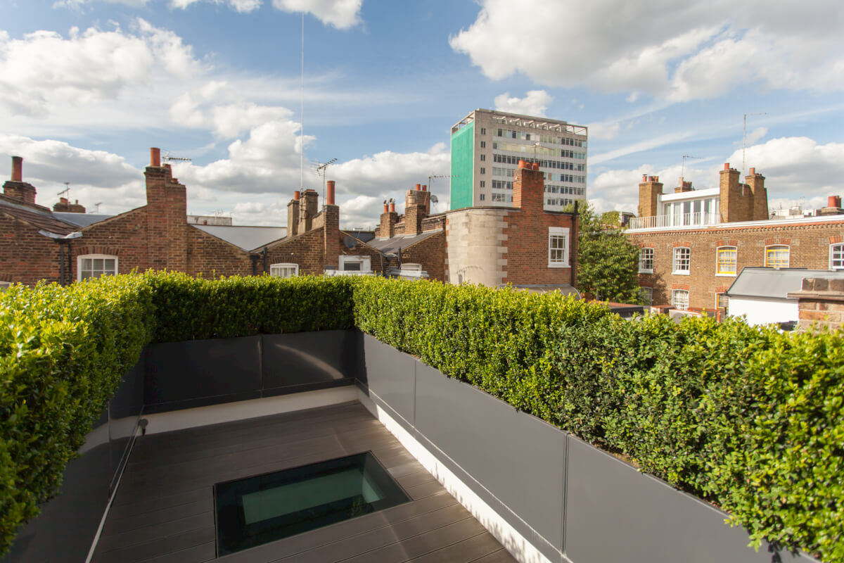 Flats with rooflight terrace and hedge