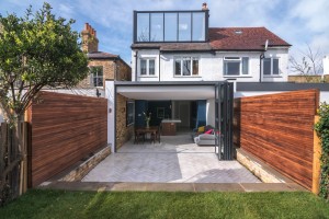 Modern house with large window and garden